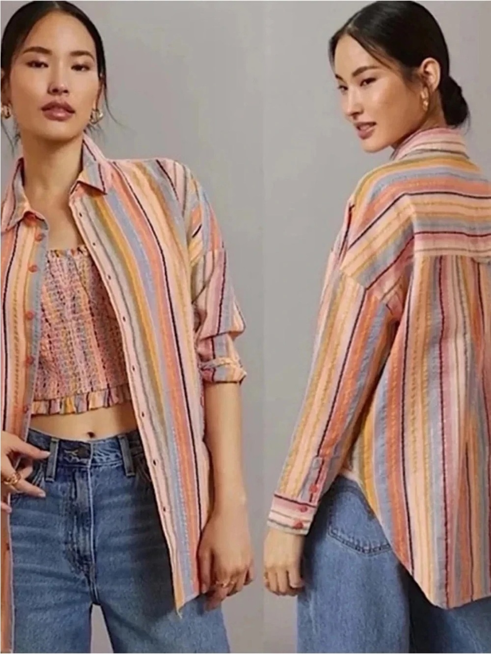 Anthropologie Pilcro Shirt Size Small/Medium Long Sleeve Multicolor Boyfriend